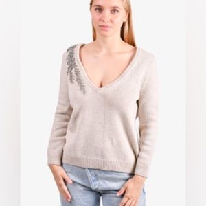 Ba&sh cream embellished sweater, size small